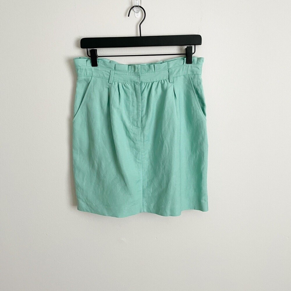 Love 21 Mini Pencil Skirt M Green Linen Blend Lined Career Pockets A-line Casual